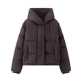 Women's short quilted puffer jacket with high stand-up collar and concealed button placket Fashion Glam