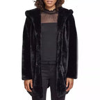 Women's Midi-Length Hooded Faux Fur Coat with Open Front and Lined Insert Pockets Fashion Glam
