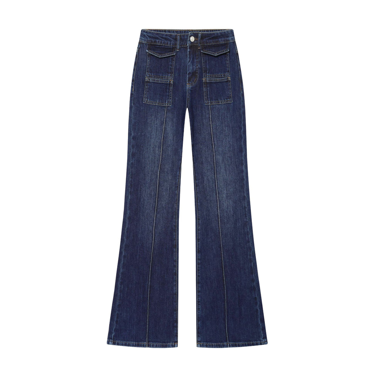 Women's wide high-waist jeans with patch pockets and crease Fashion Glam