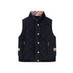 Women's Quilted Sleeveless Bodywarmer with Stand-Up Collar, Zipper, Snap Button Placket and Ribbed Hem Fashion Glam