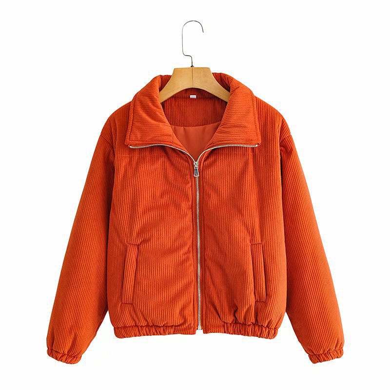 Women's short padded jacket in cord look with high stand-up collar Fashion Glam