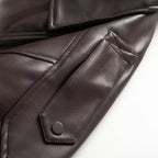 Women's Oversized Faux Leather Bomber Jacket with Utility Pockets, High Collar and Elastic Hem Fashion Glam
