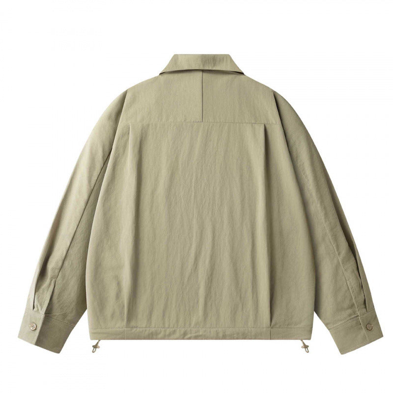 Unisex Lightweight Overshirt Jacket with Concealed Front, Shirt Collar and Drawstring Hem Fashion Glam