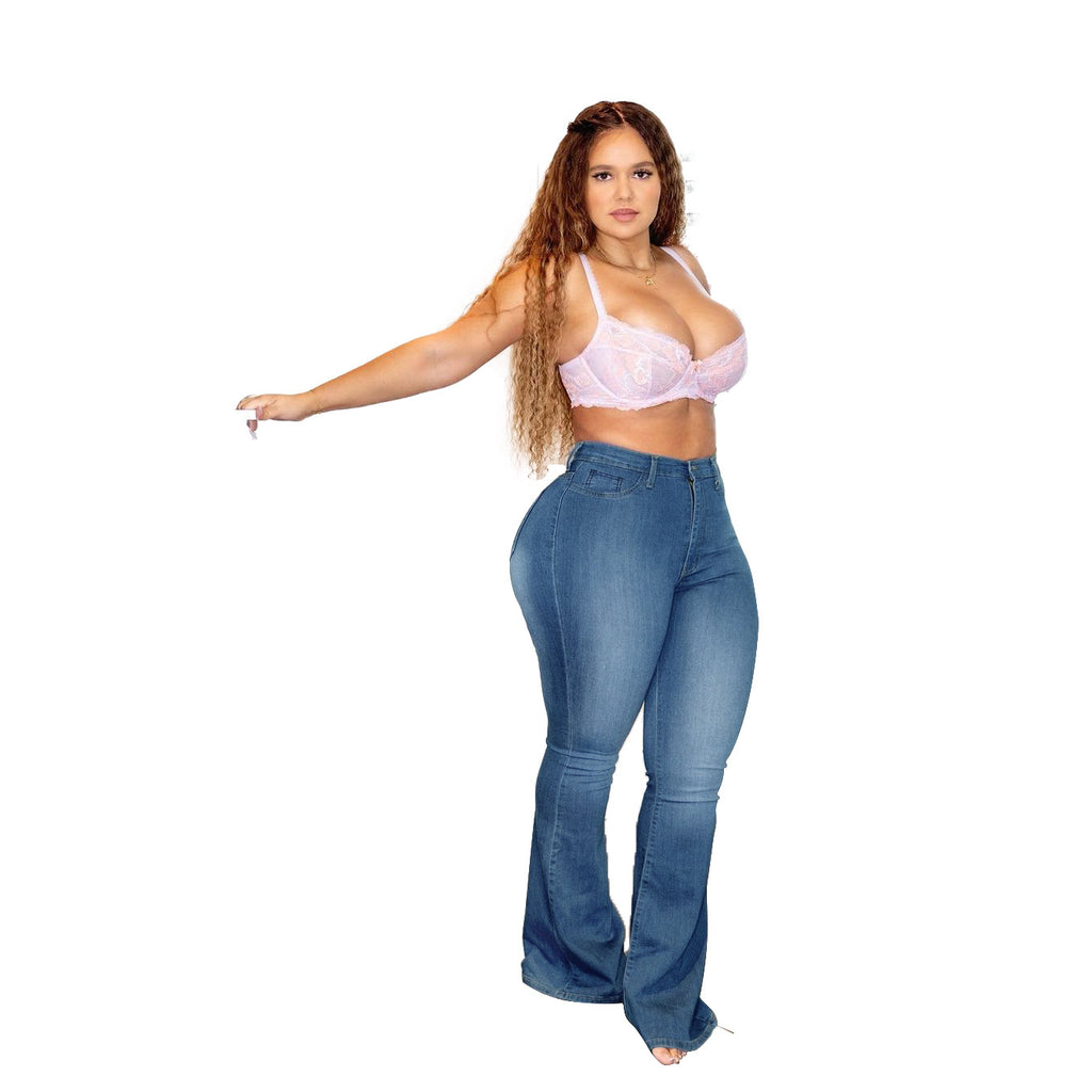 Ladies High-Waist Flared Jeans in figure-enhancing Curvy Cut Fashion Glam