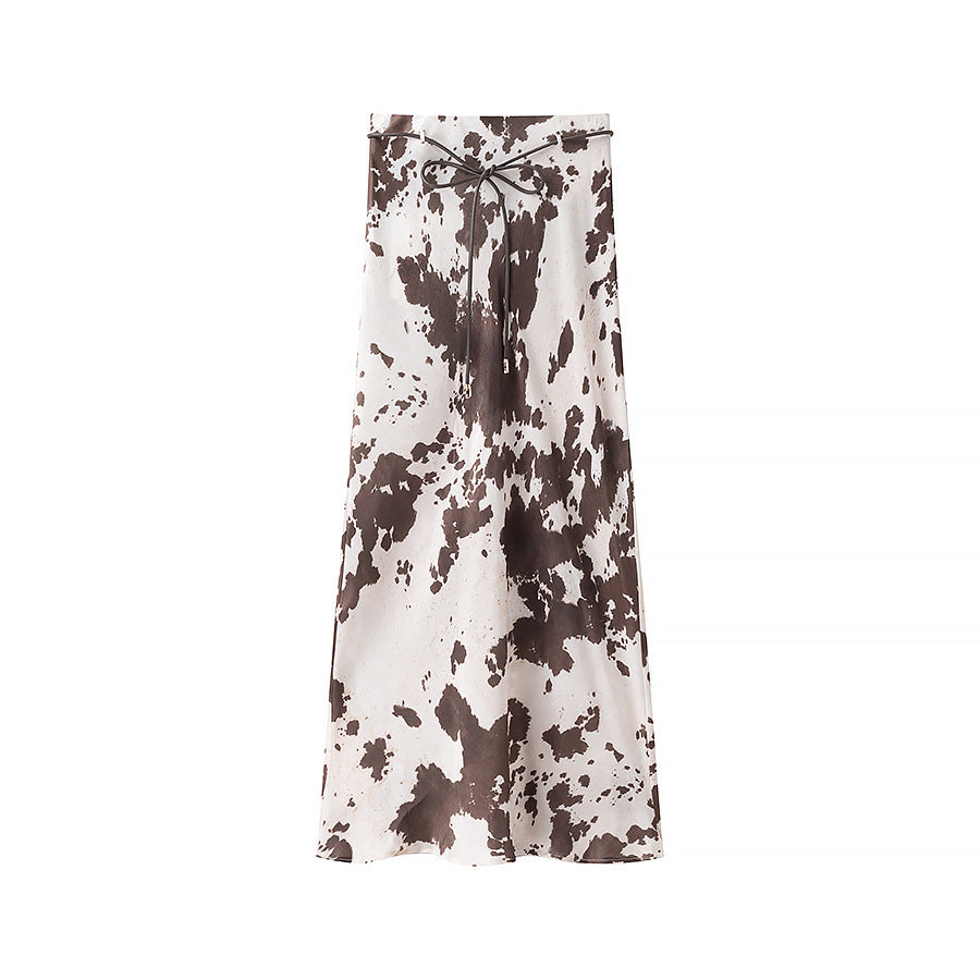 Women's loosely cut shirt blouse with cow spot print and concealed button placket Fashion Glam