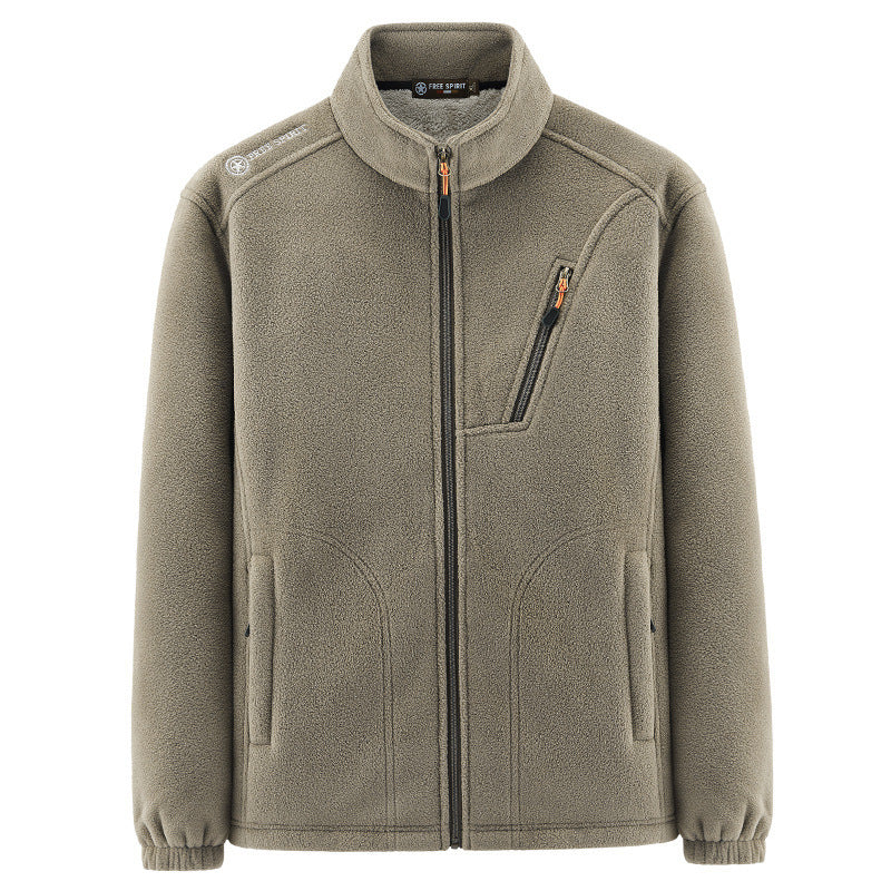 Men's Warm Microfleece Outdoor Jacket with Chest Zipper, Side Pockets and Stand-Up Collar Fashion Glam