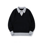 Men's Oversized Fine Knit Polo with Contrast Trim Shirt Collar and Ribbed Cuffs Fashion Glam