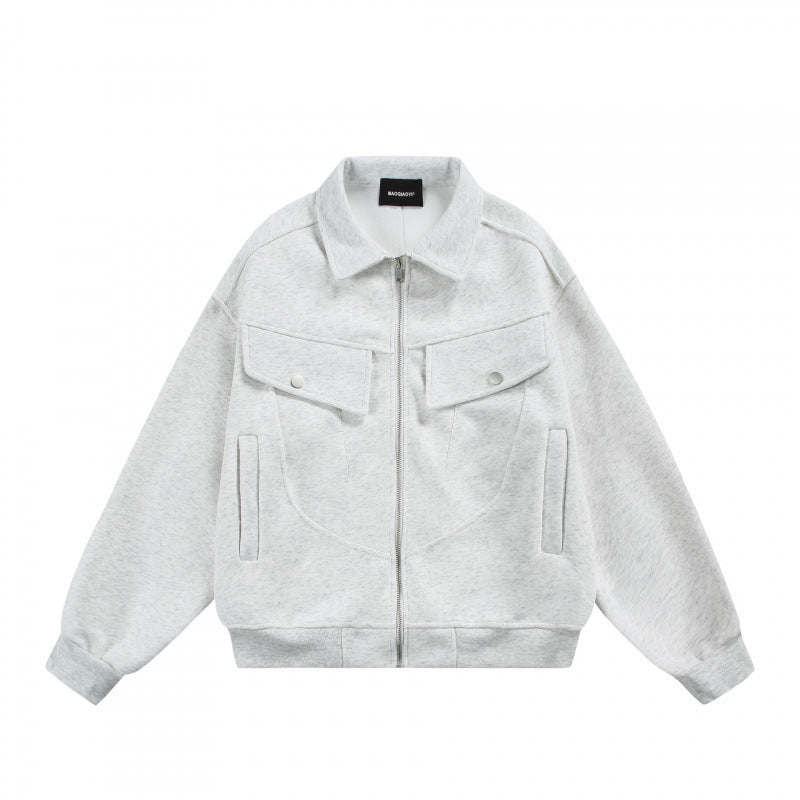 Unisex Zip Sweat Jacket with Patch Chest Flaps and Ribbed Hem Fashion Glam