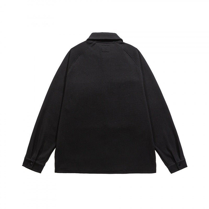Men's Waffle Knit Half-Zip Pullover with Polo Collar Fashion Glam