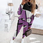 Women’s patterned lounge set made of fine knit with drawstring, raglan sleeves and tapered pants Fashion Glam