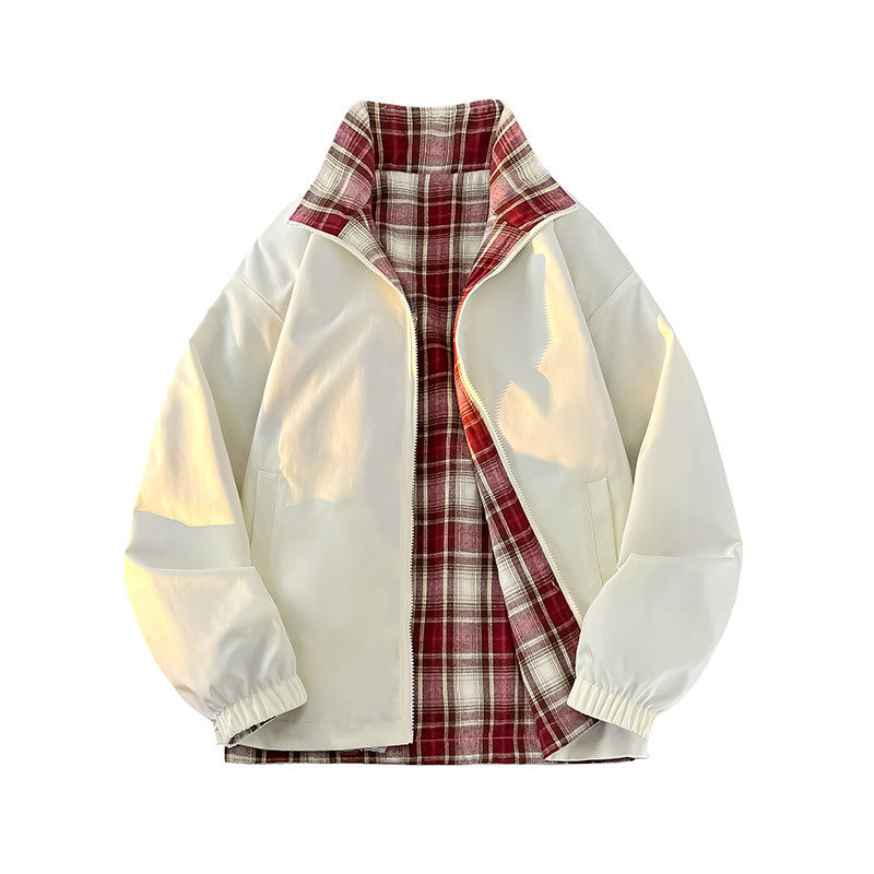 Unisex Reversible Utility Jacket with checked lining, stand-up collar and elastic cuffs Fashion Glam