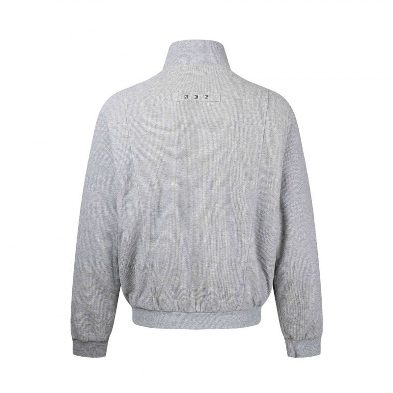 Unisex Chunky Knit Zip Bomber Jacket with Stand-up Collar, Stud Detail and Zip Pockets Fashion Glam