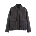 Women’s short jacket made of wool blend in utility look with stand-up collar, flap pockets, and elastic hem Fashion Glam