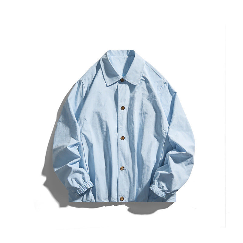Unisex Lightweight Overshirt Jacket in Boxy Cut with Shirt Collar and Elastic Sleeve Cuffs Fashion Glam