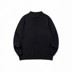 Unisex Boxy Fine Knit Polo Shirt with Henley Placket, Ribbed Cuffs and Raglan Sleeves Fashion Glam