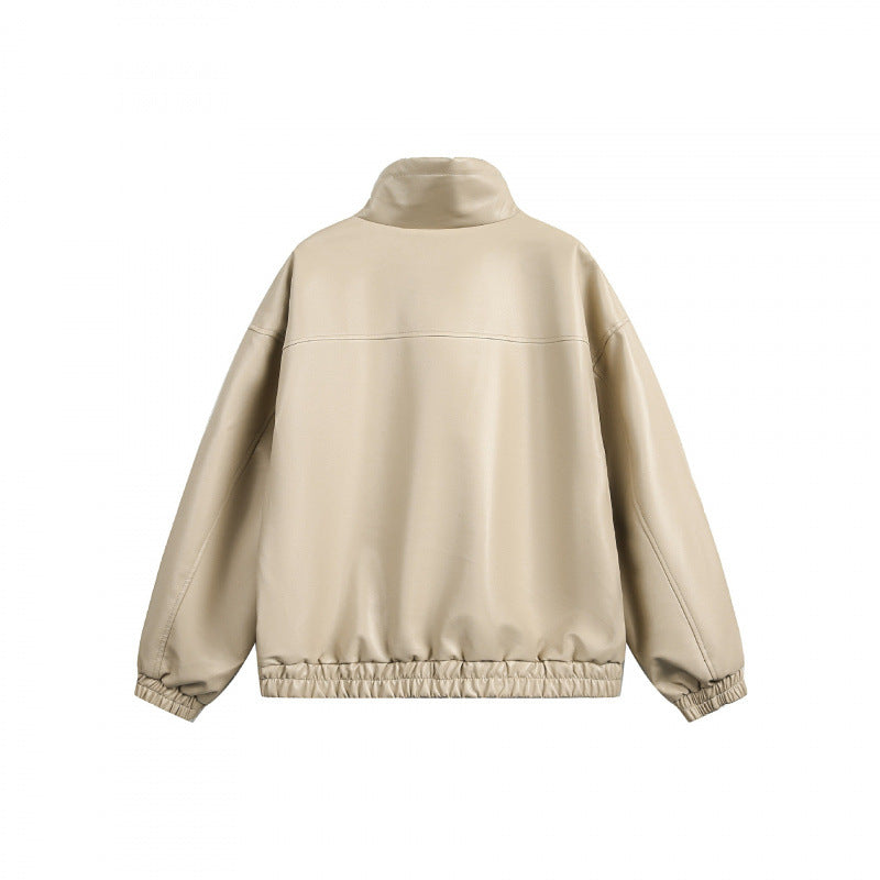 Unisex Short Cut Oversized Jacket with Toggle Closures, High Standing Collar and Elastic Hem Fashion Glam