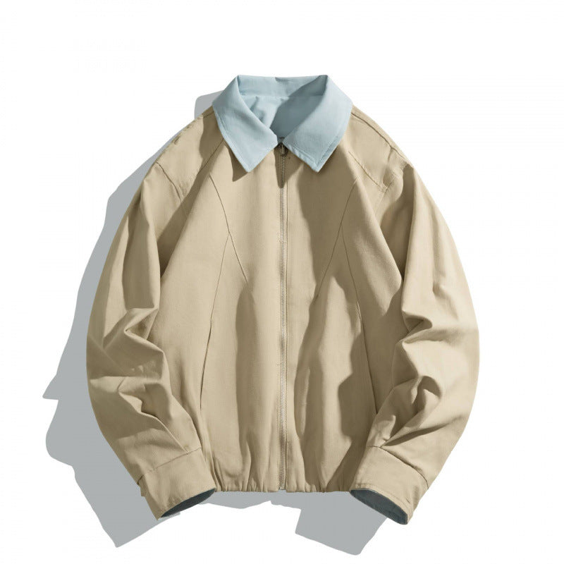 Unisex Short-cut Utility Blouson with Contrast Shirt Collar and Shaping Seams Fashion Glam
