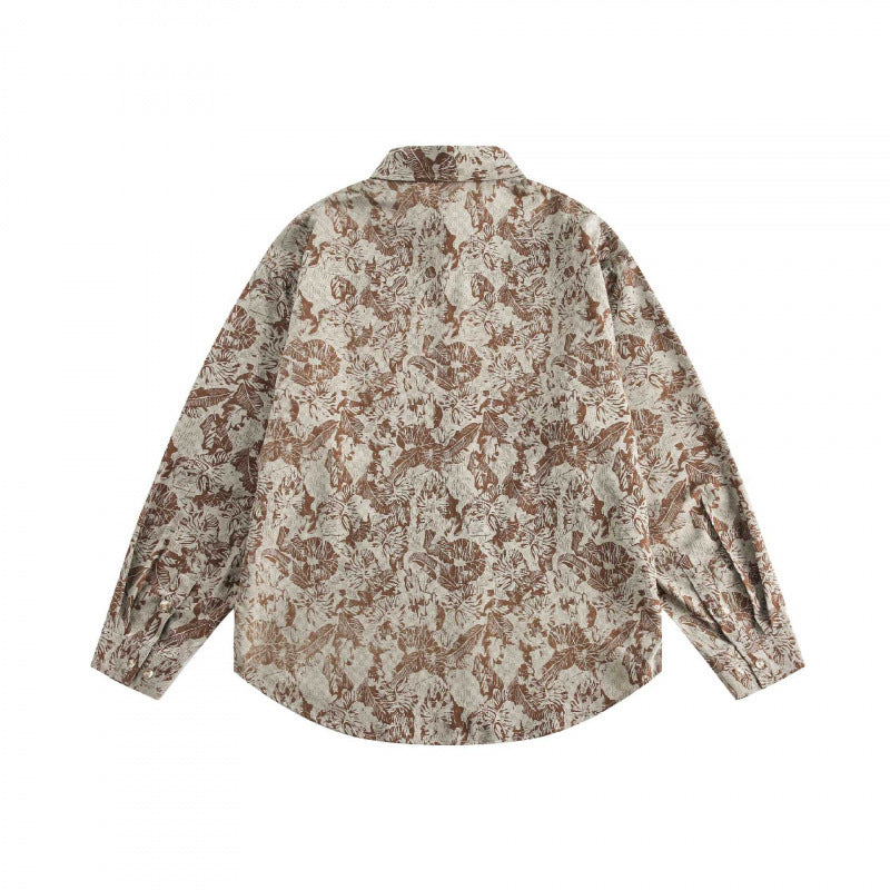 Unisex Oversize Shirt with floral jacquard pattern and rounded hem Fashion Glam