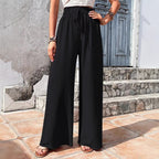 Women Lightweight Palazzo Pants with Crinkle Texture, High Smocked Waist and Drawstring Fashion Glam
