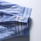 [Unisex] Oversize shirt in patchwork stripe mix with breast pocket and rounded hem Fashion Glam