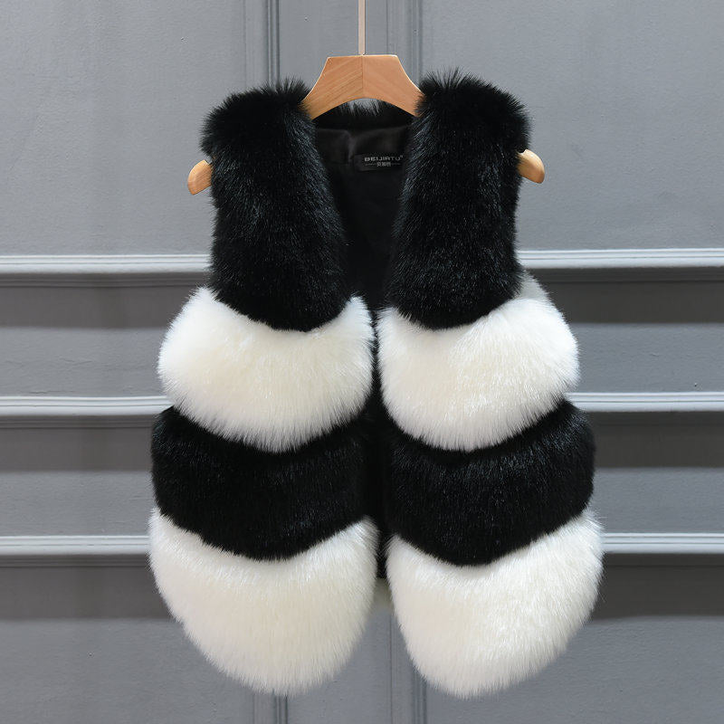 Women Cropped Faux Fur Vest with Layered Volume Panels Fashion Glam