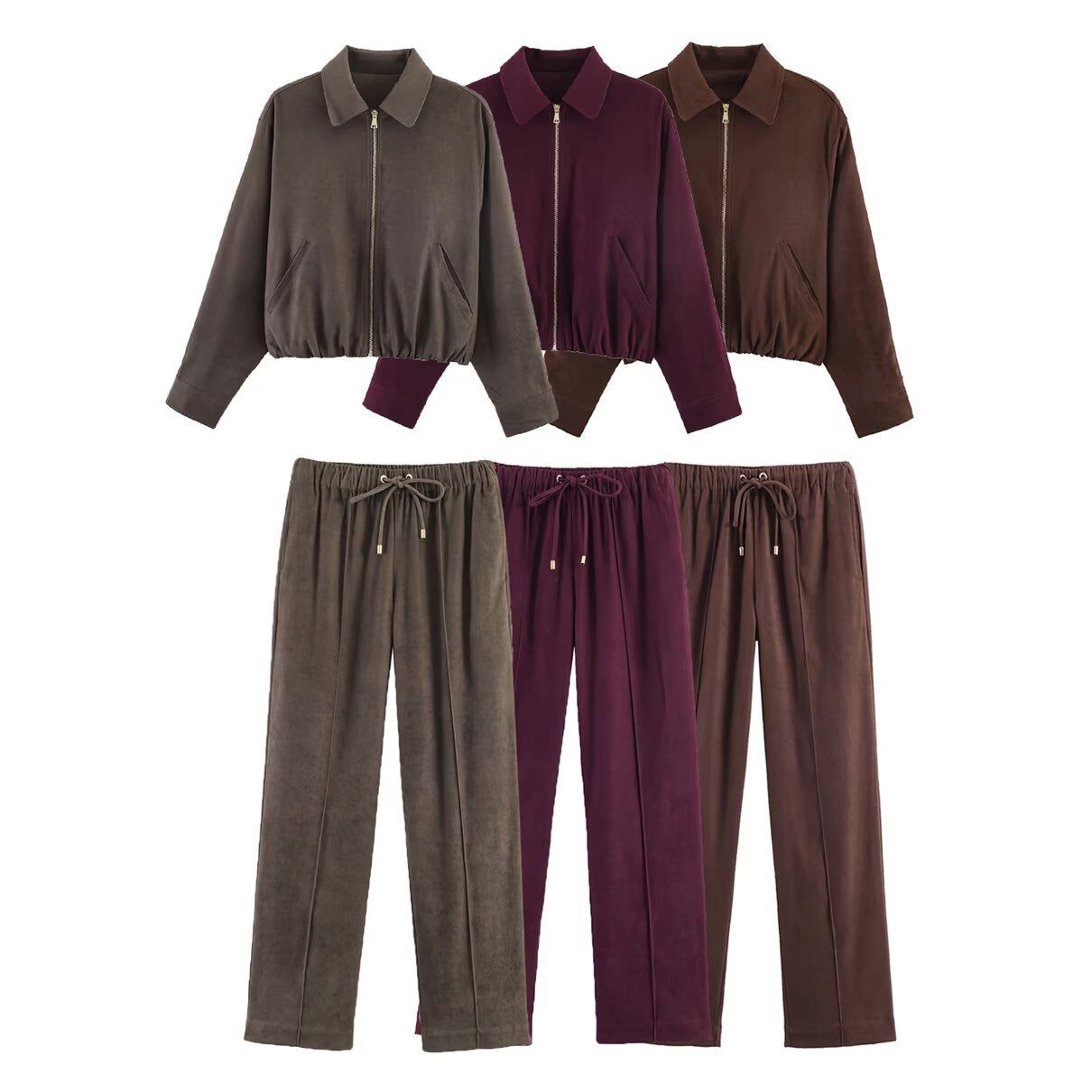 Ladies short cut velour look bomber jacket with lapel collar and elastic hem Fashion Glam