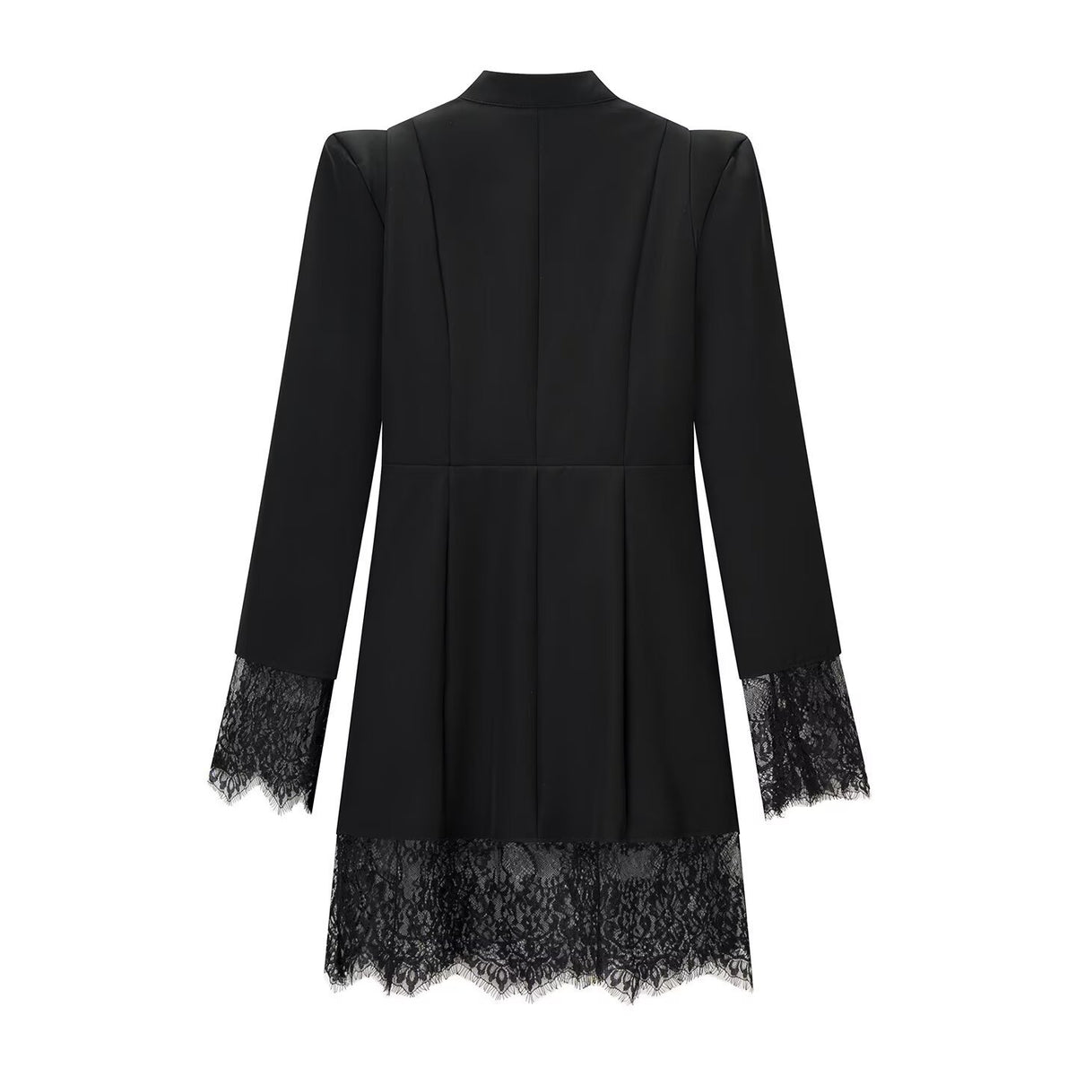 Women's dress with stand-up collar, cut-out front, decorative buttons and lace trim Fashion Glam