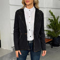 Women's tailored denim blazer jacket with lapel collar and contrasting stitching Fashion Glam