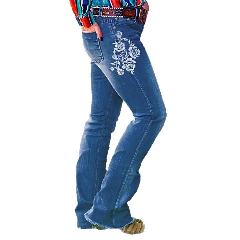 Ladies bootcut jeans in western style with decorative embroidery and used effect Fashion Glam
