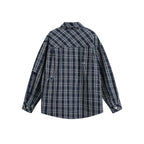 Unisex Boxy Shirt Jacket in plaid flannel look with patch chest pockets and used details Fashion Glam