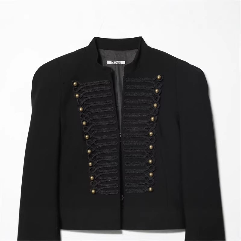 Ladies short blazer in hussar style with braided breastplate and brass buttons Fashion Glam