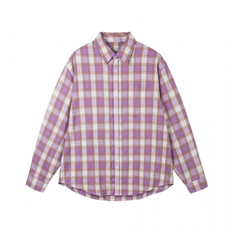 Women's Oversized Checked Flannel-Look Shirt with Rounded Hem and Chest Pocket Fashion Glam