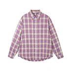Women's Oversized Checked Flannel-Look Shirt with Rounded Hem and Chest Pocket Fashion Glam