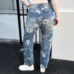 Women High-Waist Straight Jeans with floral print and relaxed fit Fashion Glam