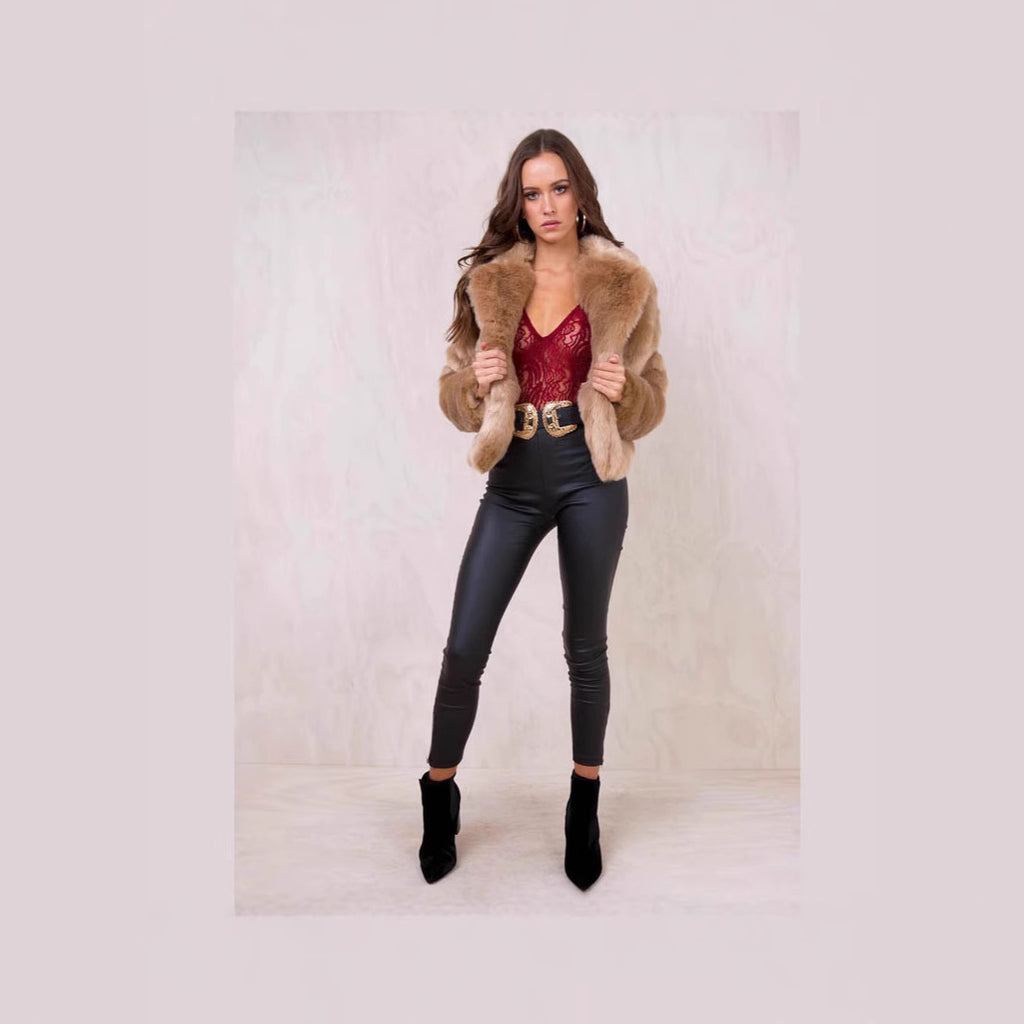 Women's Short Plush Jacket with Voluminous Shawl Collar and Boxy Silhouette Fashion Glam