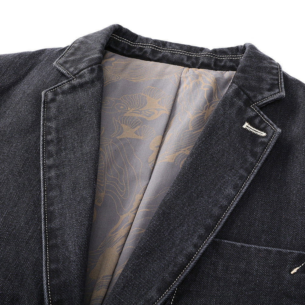 Men's Light Denim Blazer with Patches Fashion Glam