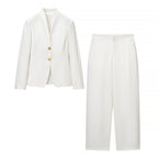 Women's Two-Piece Tailored Suit Set with Stand Collar, Shaping Jacket and Wide Palazzo Pants Fashion Glam