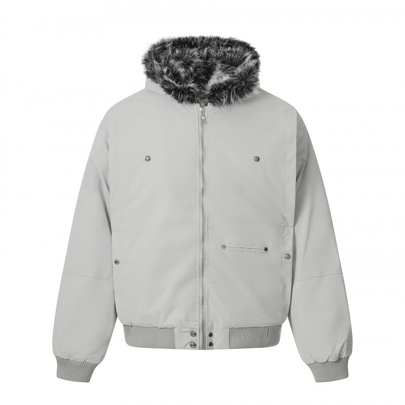 Unisex Short Boxy Bomber Jacket with Faux Fur Hood, Windproof Shell and Thermal Insulation Fashion Glam