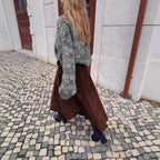 Women Oversize Jacquard Sweater made of soft Mohair mix with round neck Fashion Glam