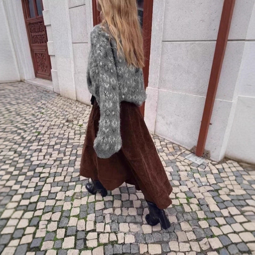 Women Oversize Jacquard Sweater made of soft Mohair mix with round neck Fashion Glam
