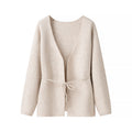 Women's Open Fine Knit Cardigan with Tie Belt and V-Neck Fashion Glam