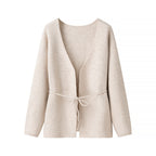 Women's Open Fine Knit Cardigan with Tie Belt and V-Neck Fashion Glam