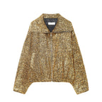 Women's cropped bouclé jacket with metallic effect and full-length zipper Fashion Glam
