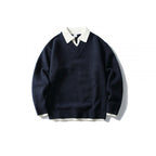 Unisex Oversized Knit Sweater with Contrasting Polo Collar and V-Neck Fashion Glam
