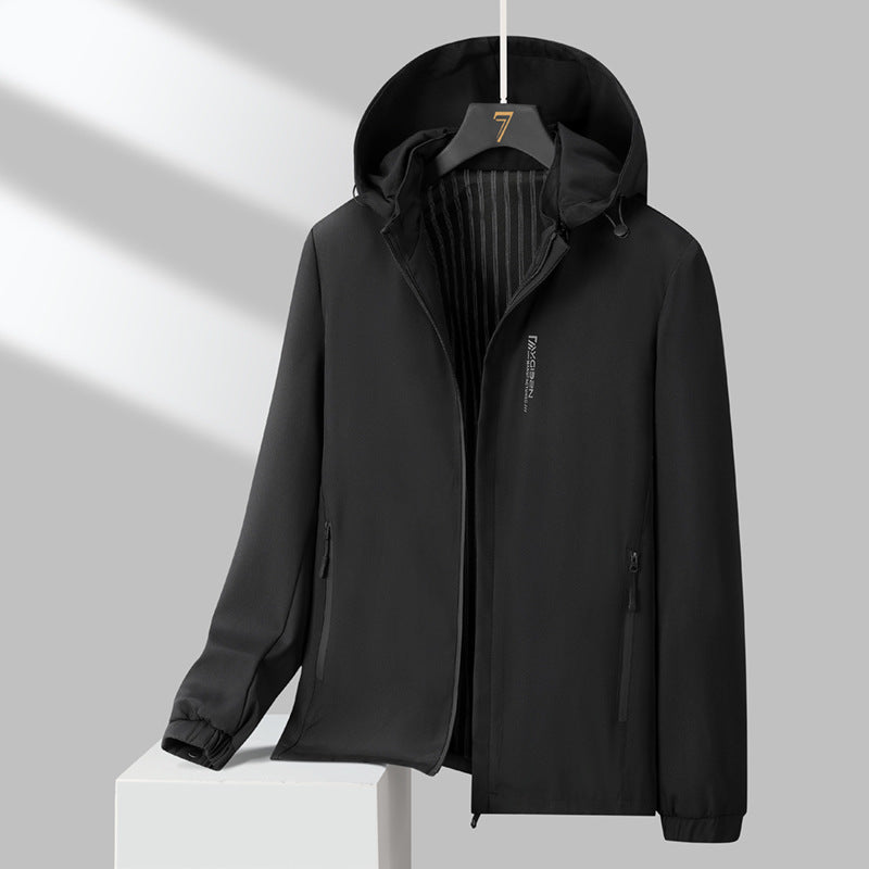 Men's Minimalistic Hooded Softshell Jacket with Sealed Zippers and Elastic Cuffs Fashion Glam