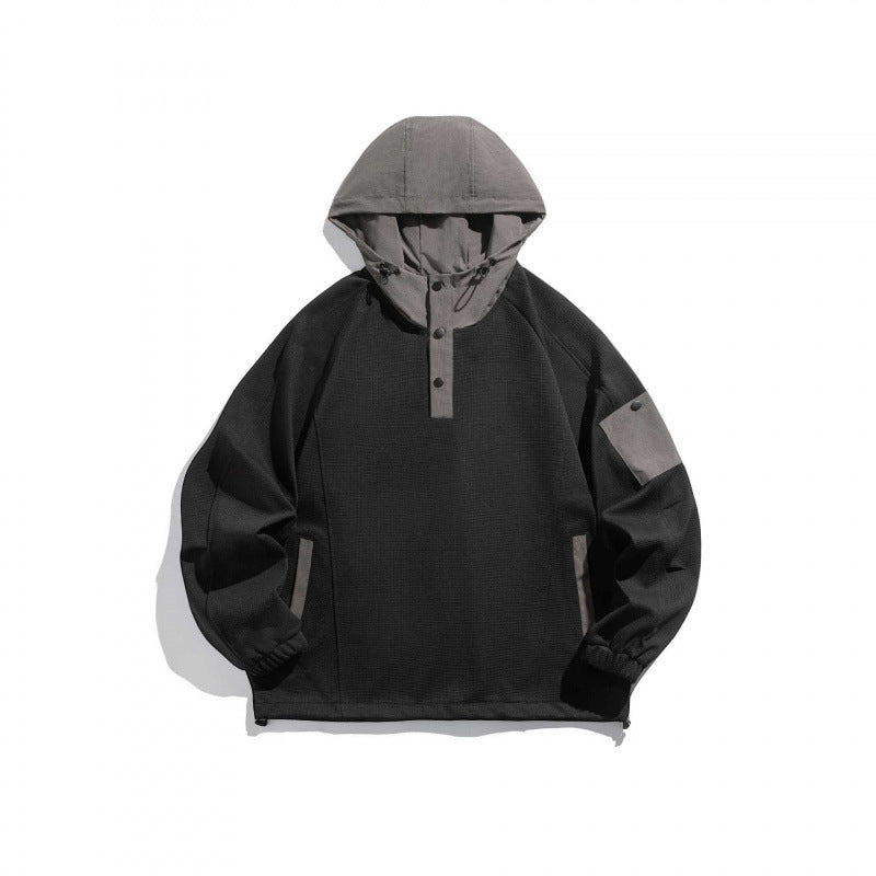 Unisex Technical Hoodie in Oversized Cut with Henley Placket, Patch Pocket and Drawstring Fashion Glam