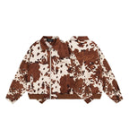 Unisex Boxy Bomber Jacket with Cow Pattern, Zipper and Ribbed Cuff Fashion Glam