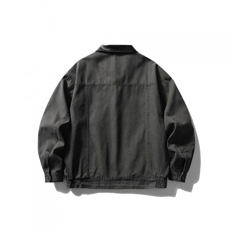 Unisex Boxy Overshirt Jacket made of Cotton Canvas with Corduroy Collar, Snap Button Placket and Elastic Hem Fashion Glam