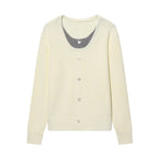 Women's two-layer fine knit cardigan with integrated under top and heart buttons Fashion Glam