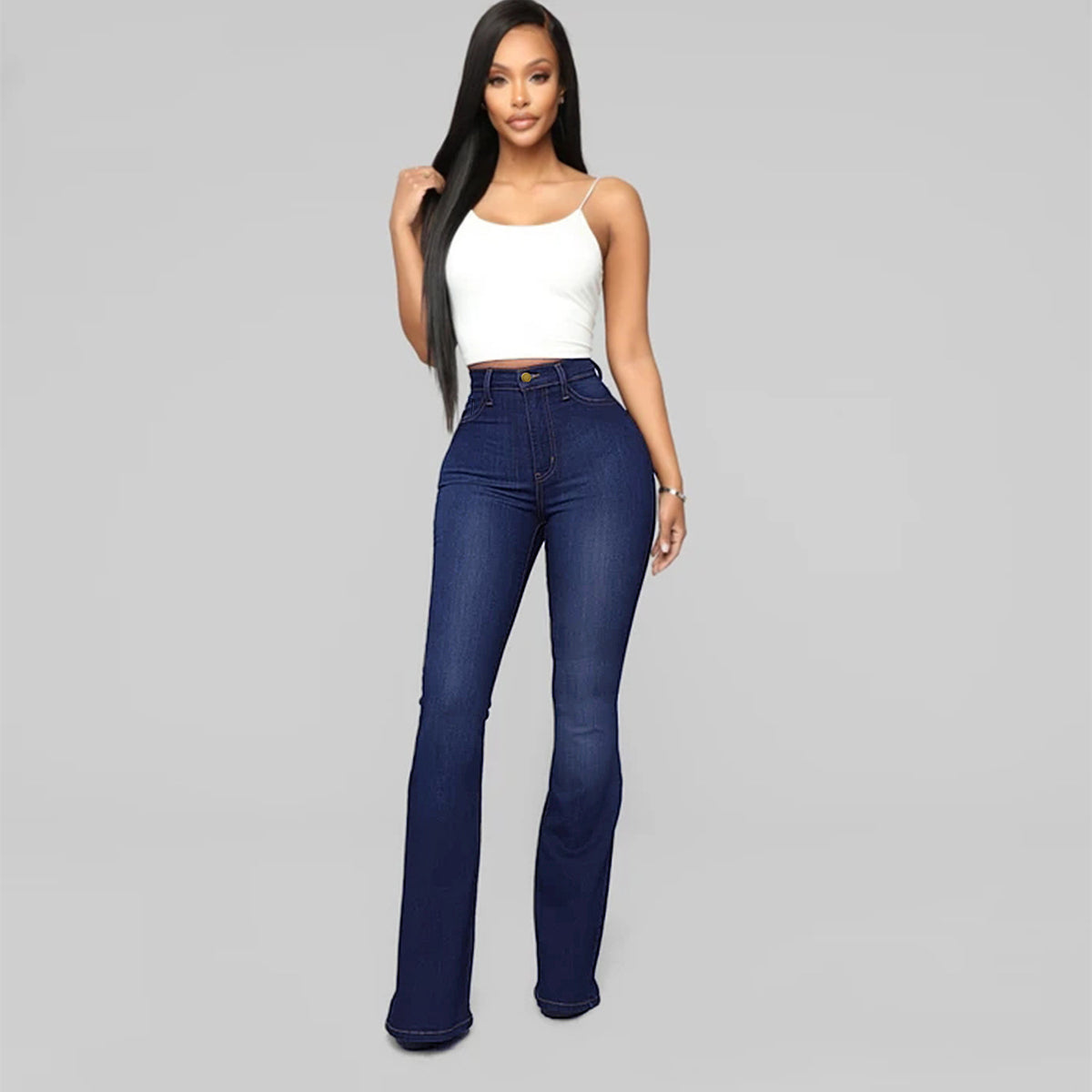 Women's High-Waisted Flared Jeans made from Stretch Denim with a Waist-Shaping Cut Fashion Glam